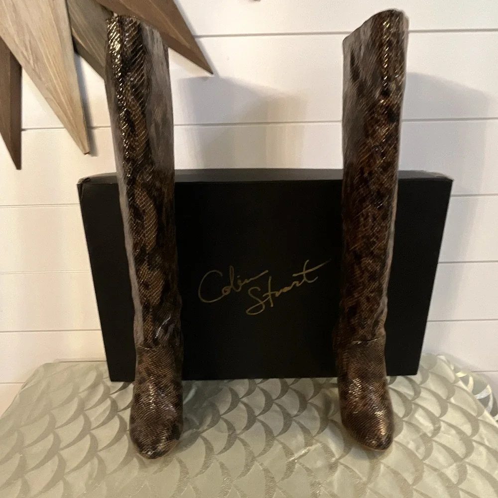 Vintage Colin Stuart Brown Snakeskin Slouch Knee High Boots NIB Size 6B Y2K